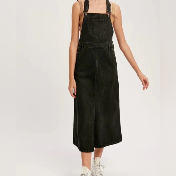 Listicle Black Denim Overall Midi Dress - Picture 1 of 7